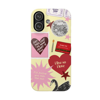 Pastel Collage Phone Case — 'I Live So I Love' Heart & Disco Design