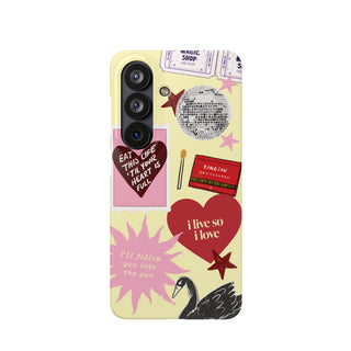 Pastel Collage Phone Case — 'I Live So I Love' Heart & Disco Design