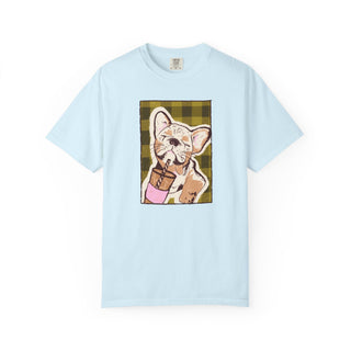 Comfort Colors® French Bulldog Iced Coffee Shirt, Cute Dog Lover Gift, Coffee Lover Graphic Tee, Hand Drawn French Bulldog Tee