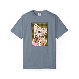 Comfort Colors® French Bulldog Iced Coffee Shirt, Cute Dog Lover Gift, Coffee Lover Graphic Tee, Hand Drawn French Bulldog Tee