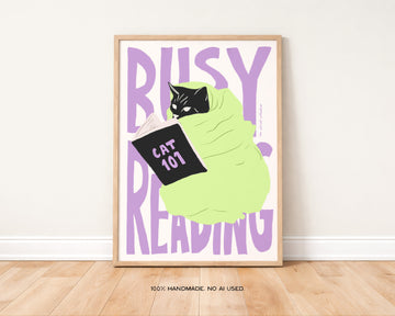 Busy Reading Cat Print without a frame