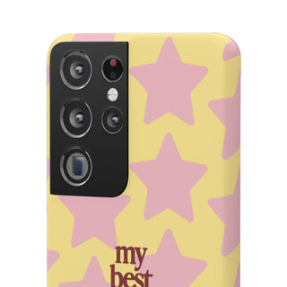 "My Best Moment is Yet to Come" Pink Stars on Yellow Phone Case