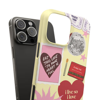 Pastel Collage Phone Case — 'I Live So I Love' Heart & Disco Design
