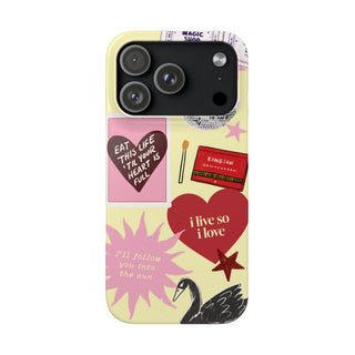 Pastel Collage Phone Case — 'I Live So I Love' Heart & Disco Design