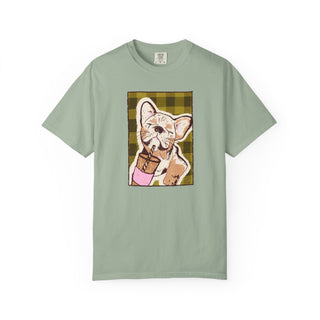 Comfort Colors® French Bulldog Iced Coffee Shirt, Cute Dog Lover Gift, Coffee Lover Graphic Tee, Hand Drawn French Bulldog Tee