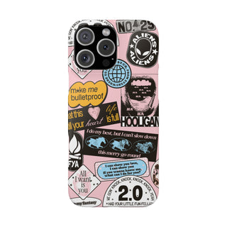 Pink Sticker Collage Phone Case — "Make Me Bulletproof" Graphic Snap Case