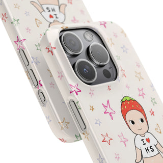 Cute Strawberry 'I Heart HS' Phone Case — Pastel Star Pattern Snap Case