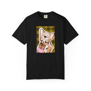 Comfort Colors® French Bulldog Iced Coffee Shirt, Cute Dog Lover Gift, Coffee Lover Graphic Tee, Hand Drawn French Bulldog Tee