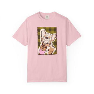 Comfort Colors® French Bulldog Iced Coffee Shirt, Cute Dog Lover Gift, Coffee Lover Graphic Tee, Hand Drawn French Bulldog Tee