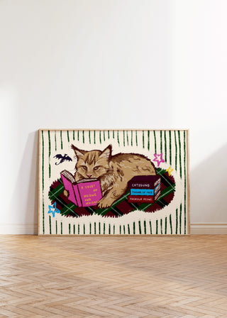Ginger Cat Fantasy Book Lover Print | Digital Download
