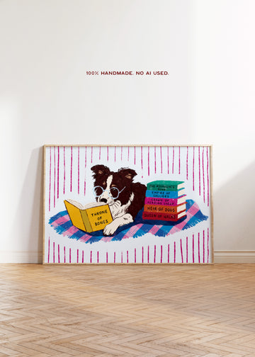 Border Collie 'Throne of Bones' Art Print | Fantasy Book Lover without a frame