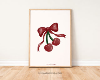 Cherries and Bow Print