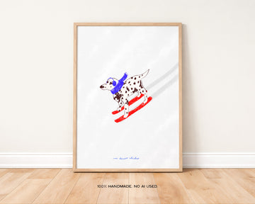 Skiing Dalmatian Print without a frame
