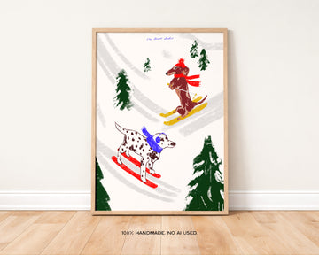 Skiing Dogs Print without a frame