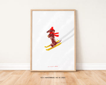 Skiing Sausage Dog Print without a frame
