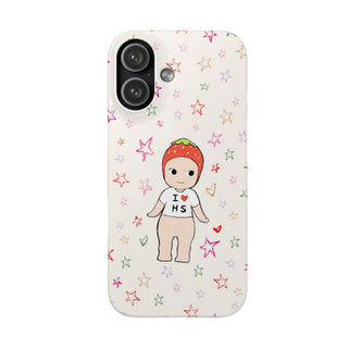 Cute Strawberry 'I Heart HS' Phone Case — Pastel Star Pattern Snap Case