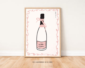 Cin Cin Pink Bottle Print without a frame