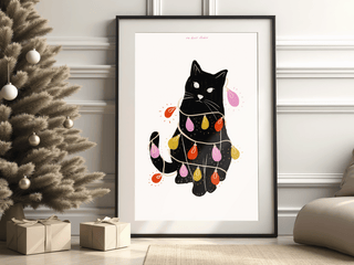 Cat Tanged in Christmas Lights Print