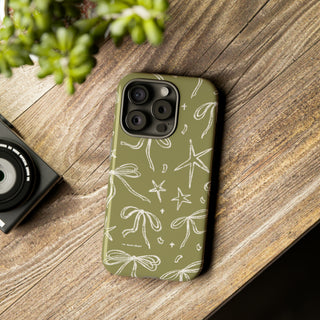 'Stars & Bows' Olive Green Double-Layered Protection Phone Case
