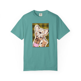 Comfort Colors® French Bulldog Iced Coffee Shirt, Cute Dog Lover Gift, Coffee Lover Graphic Tee, Hand Drawn French Bulldog Tee