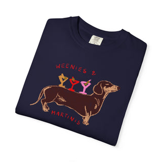 Weenies and Martinis Shirt, Dachshund T Shirt, Funny Wiener Dog Tee, Doxie Mom Gift, Cute Cocktail Shirt, Comfort Colors Dog Lover Tee
