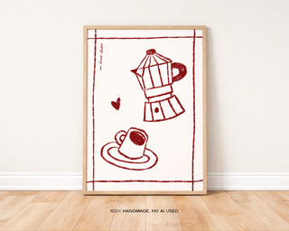 Coffee Pot Burgundy Print
