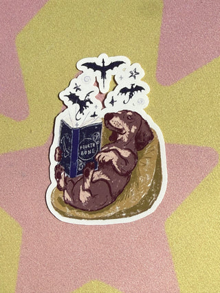 Dachshund Reading Sticker