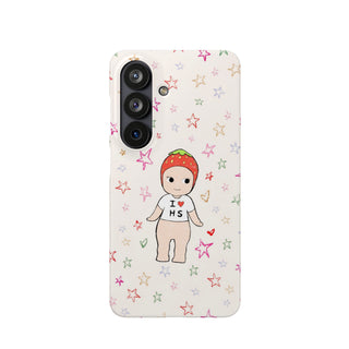 Cute Strawberry 'I Heart HS' Phone Case — Pastel Star Pattern Snap Case