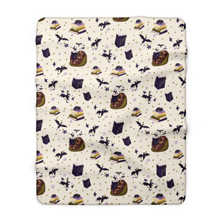 Sherpa Fleece Blanket - Cozy Nighttime Reading Pattern with Books, Moon, and Stars