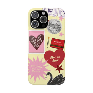 Pastel Collage Phone Case — 'I Live So I Love' Heart & Disco Design