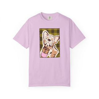 Comfort Colors® French Bulldog Iced Coffee Shirt, Cute Dog Lover Gift, Coffee Lover Graphic Tee, Hand Drawn French Bulldog Tee