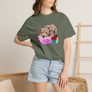 Staffordshire Bull Terrier Book Lover Shirt, Staffy Reading T Shirt, Fantasy Reader Gift, BookTok Dog Tee, Cute Dog Mum Shirt, Comfort Color