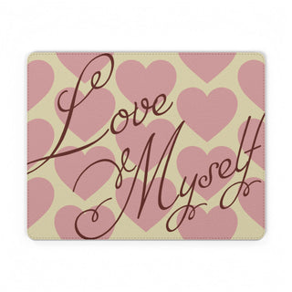 Love Myself Heart Leather Mouse Mat — Pink Self-Love Desk Mousepad