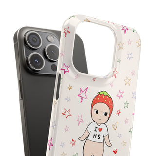 Cute Strawberry 'I Heart HS' Phone Case — Pastel Star Pattern Snap Case