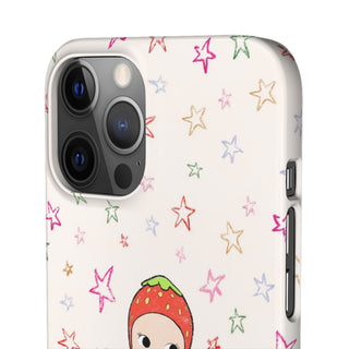 Cute Strawberry 'I Heart HS' Phone Case — Pastel Star Pattern Snap Case