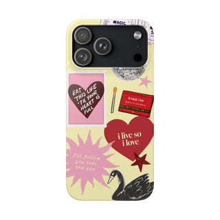 Pastel Collage Phone Case — 'I Live So I Love' Heart & Disco Design