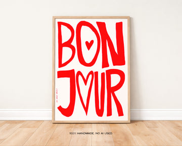 Bonjour Type Print | French Phrases Wall Art without a frame