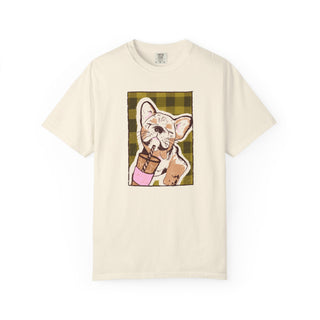 Comfort Colors® French Bulldog Iced Coffee Shirt, Cute Dog Lover Gift, Coffee Lover Graphic Tee, Hand Drawn French Bulldog Tee