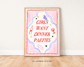 Girls Want Dinner Parties Red and Blue Print