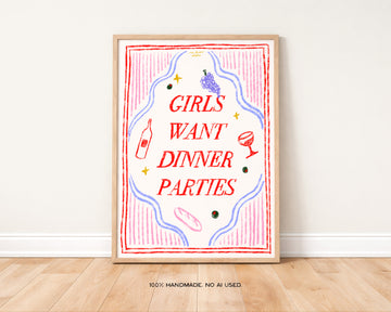 Girls Want Dinner Parties Red and Blue Print without a frame
