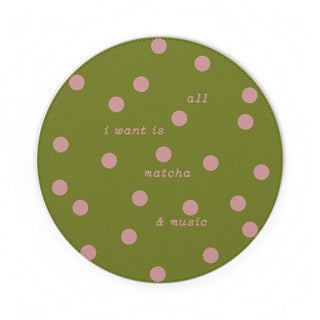 “All I Want Is Matcha & Music” Polka Dot Leather Mouse Mat