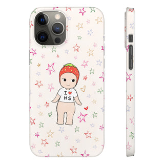Cute Strawberry 'I Heart HS' Phone Case — Pastel Star Pattern Snap Case