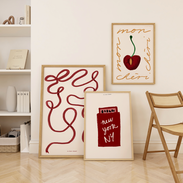 Burgundy Print Set of Three without a frame