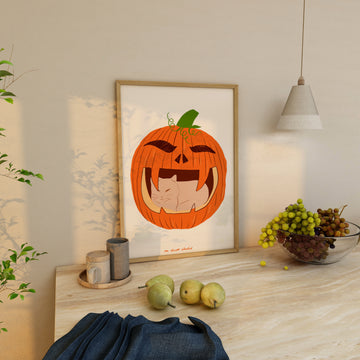 Cat in Pumpkin Print without a frame