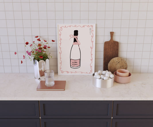 Cin Cin Pink Bottle Print