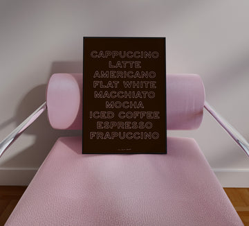 Cappuchino, Latte, Americano Art Print without a frame