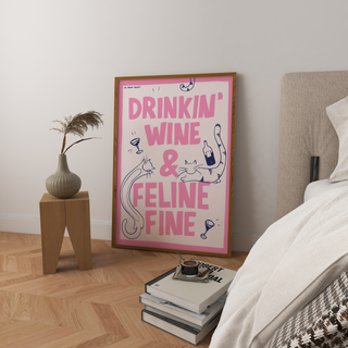 Drinkin' Wine and Feline Fine Art Print