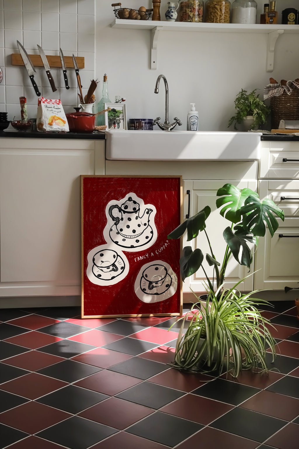 for the tea kitchen print | unique wall art from... Fancy a Cuppa? Art Print | Tea Lover Kitchen Wall Art – rmdesignstudio