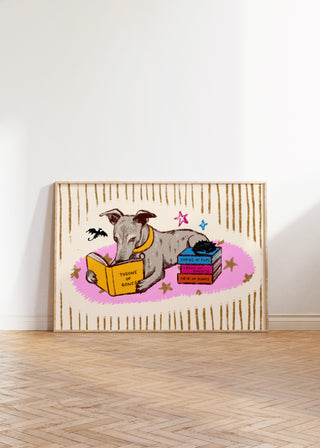 Greyhound Reading Fantasy Book Print | Digital Download