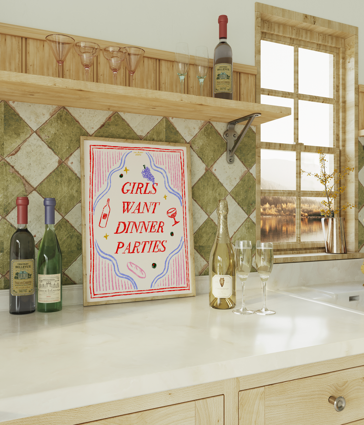 Girls Want Dinner Parties Red and Blue Print